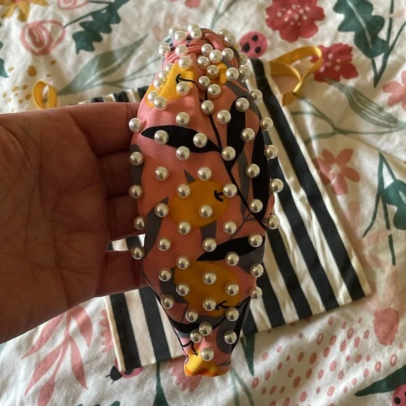 Lele Sadoughi OOAK Pink Lemon Headband with Pearls - Picture 5 of 8